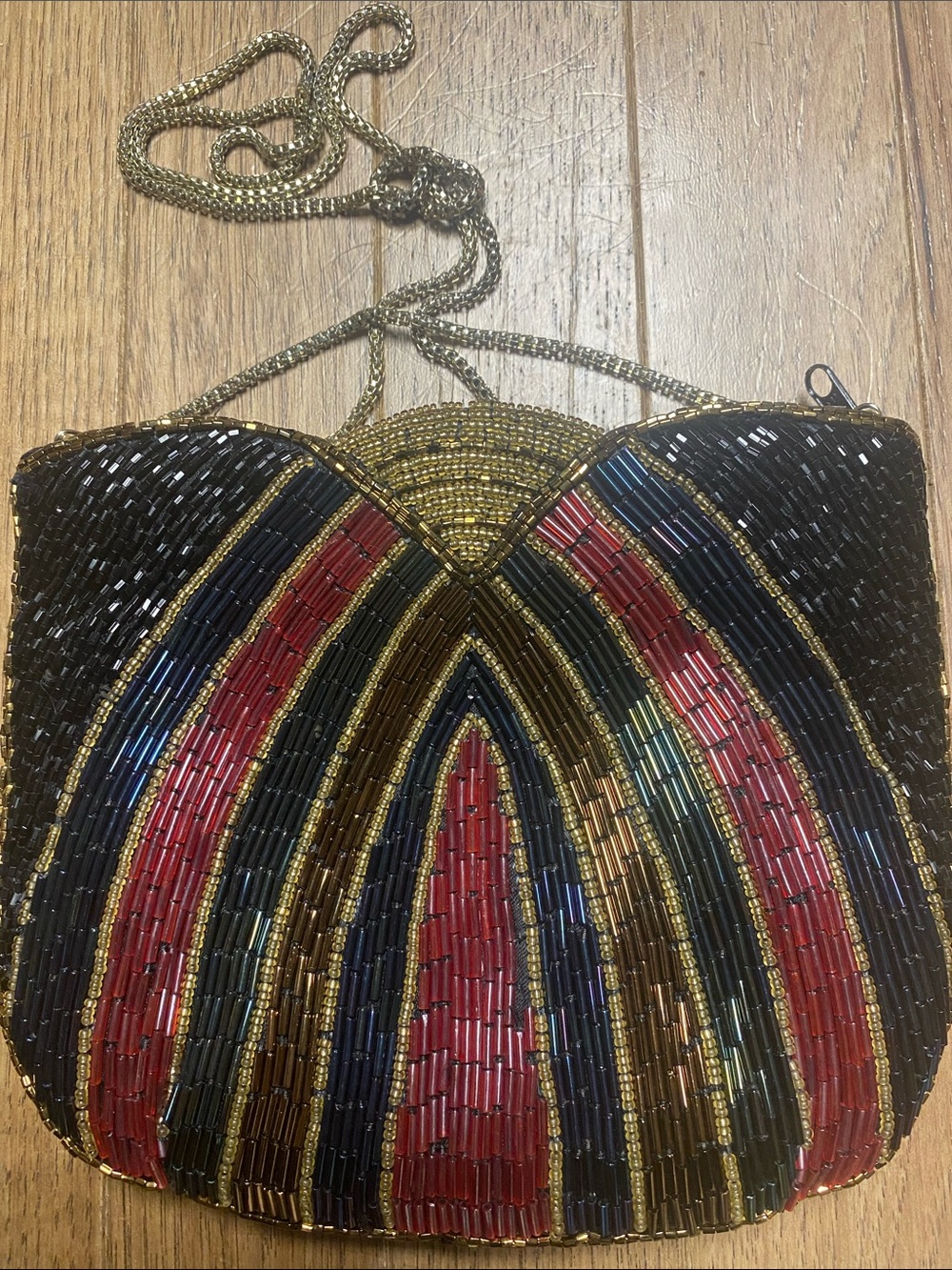 Vintage La Regale Beaded Evening Bag Satin Clutch Purse with Chain